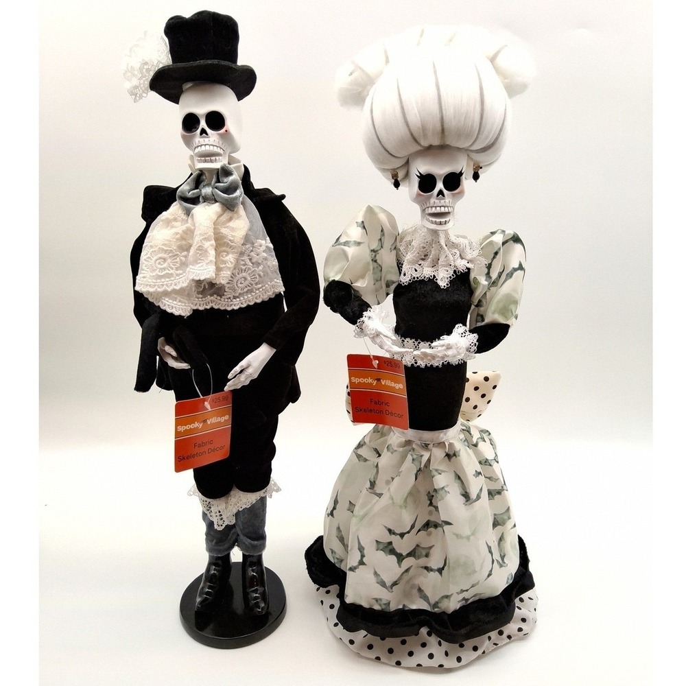 Spooky Village 21-inch Him & Her Fabric Skeleton Decor Day Of The Dead Poseable